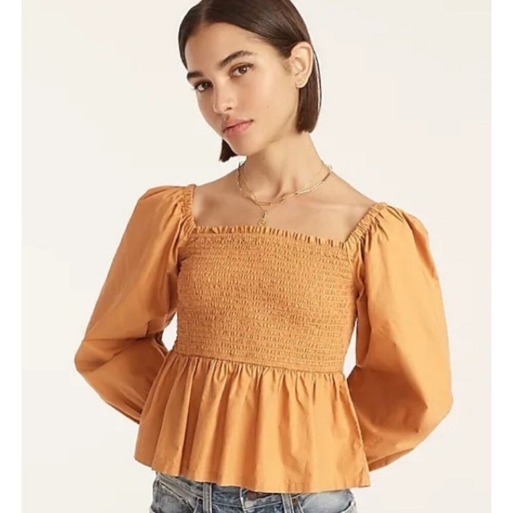 J. Crew Puff-sleeve Smocked Cotton Poplin Top Women's